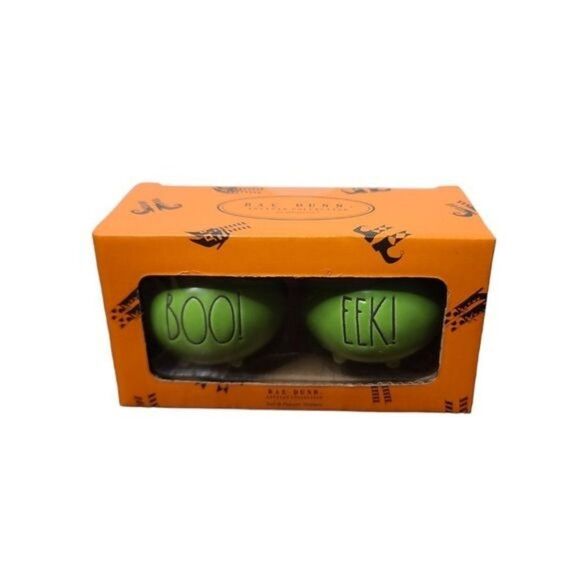 NWT Rae Dunn Halloween Green Boo Eek! Salt & Pepper Shakers - Picture 1 of 6